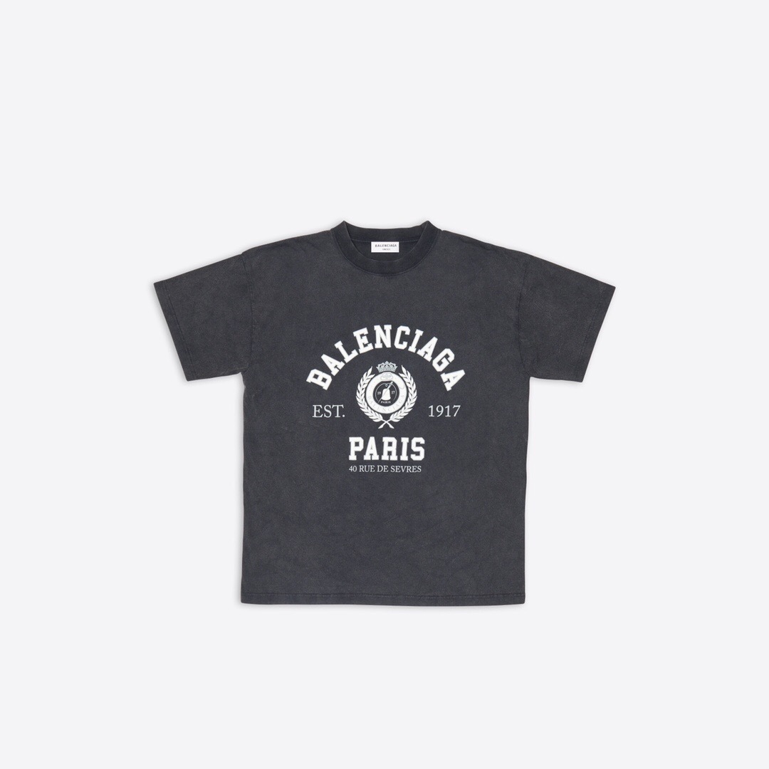 P239 Balenciaga Washed Wheat-Ear Crown T-Shirt - Black