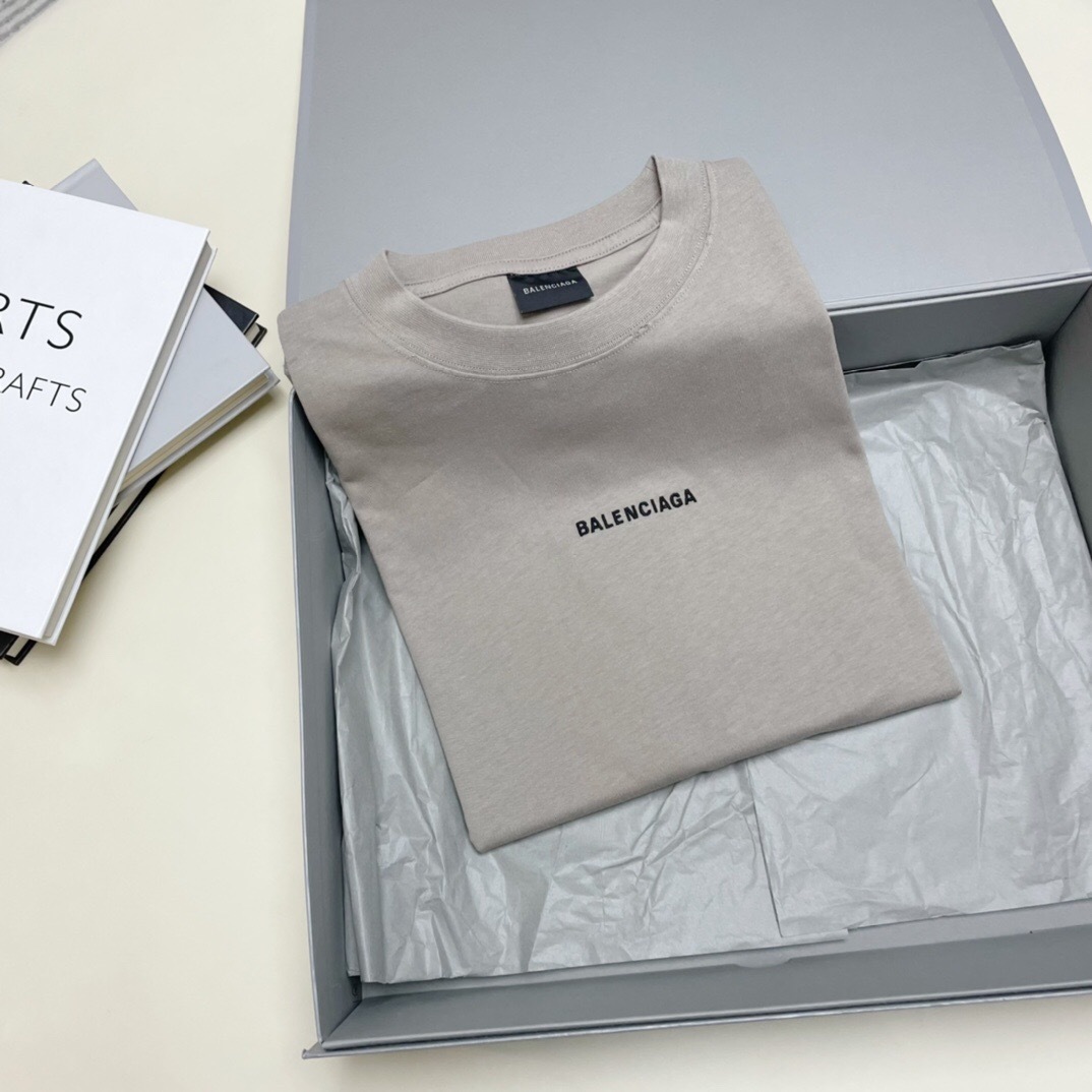 P209 Balenciaga Back-Letter Embroidered Top - Grey Apricot