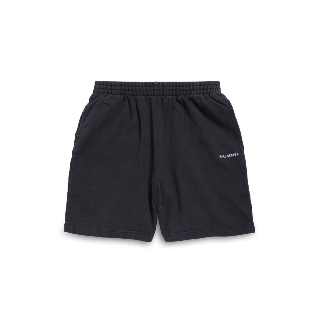 P289 Balenciaga BAL Lettering Shorts - Distressed Washed Black