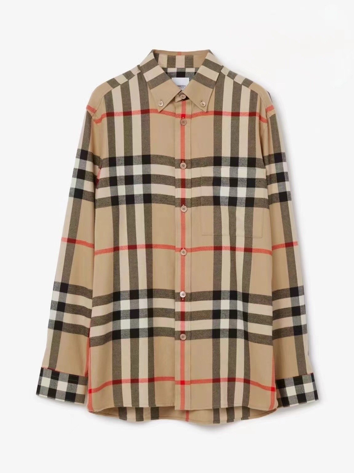 P389 Burberry Red-Stripe Check Shirt - Khaki