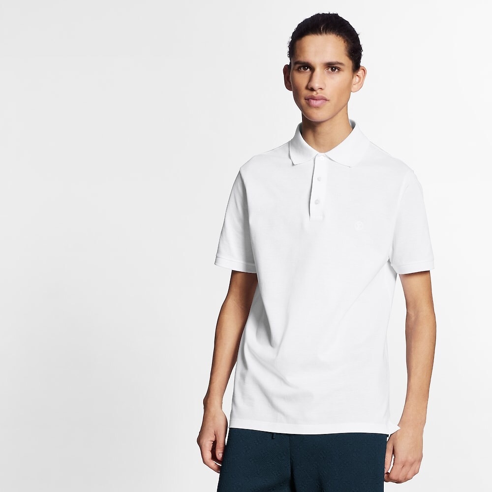 P289 Louis Vuitton Small Round-Logo Embroidered Polo Shirt - White