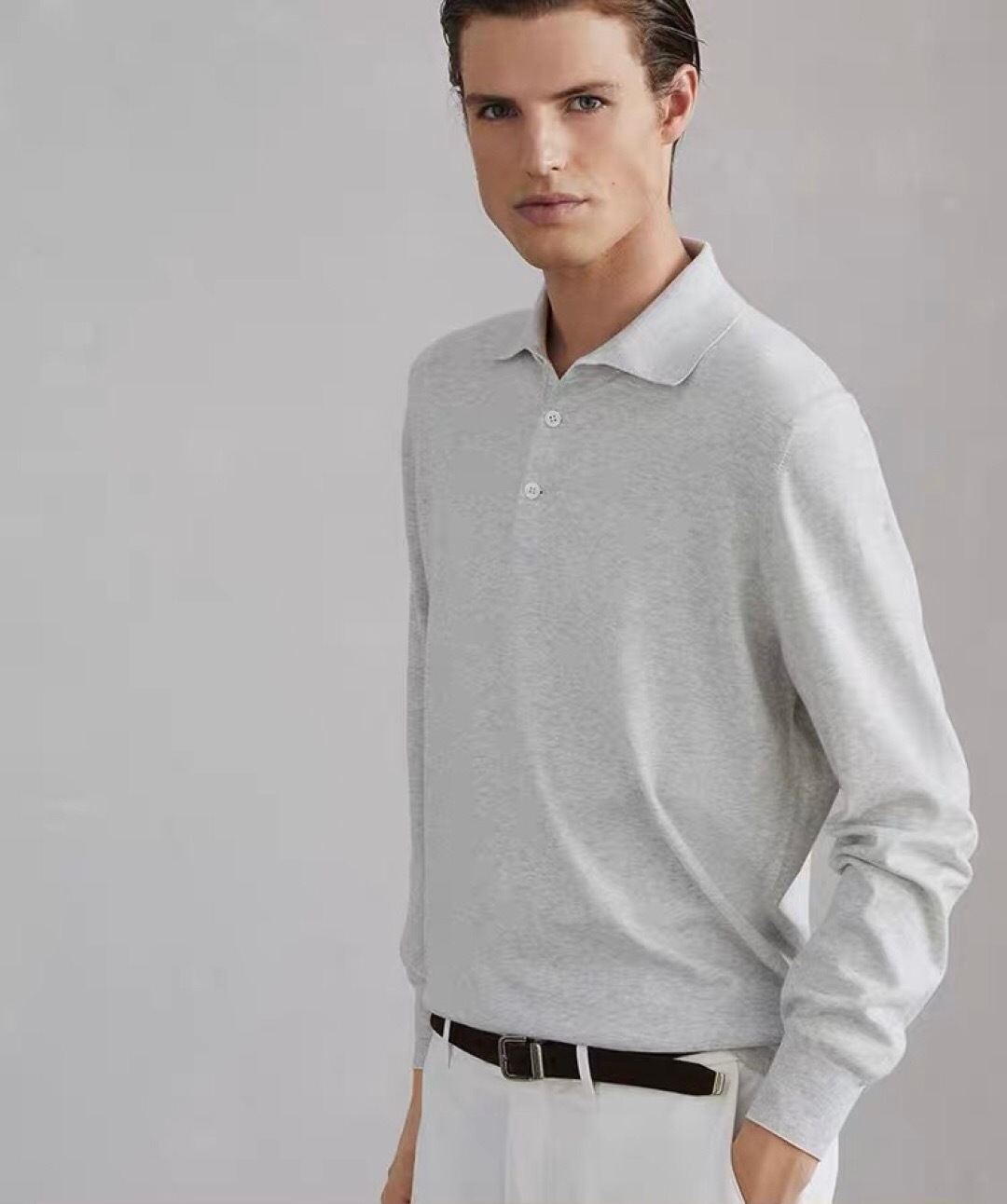 P329 Knit Polo Shirt - Heather Gray