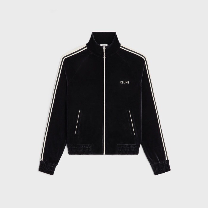 P499 C Velvet Letter-Embroidered Jacket - Black