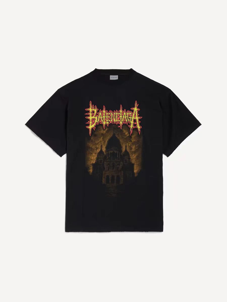 P229 Letter and Castle Ripped-Effect Print T-Shirt