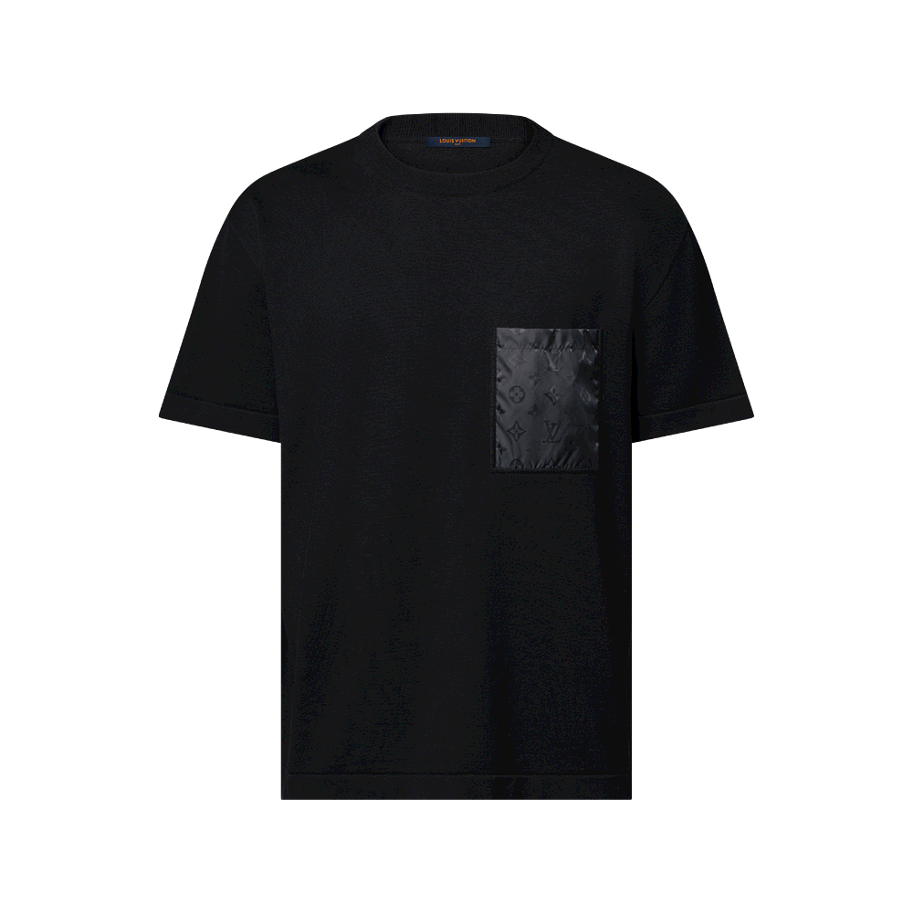 P339 Three-Flower Pocket Knit T-Shirt - Black