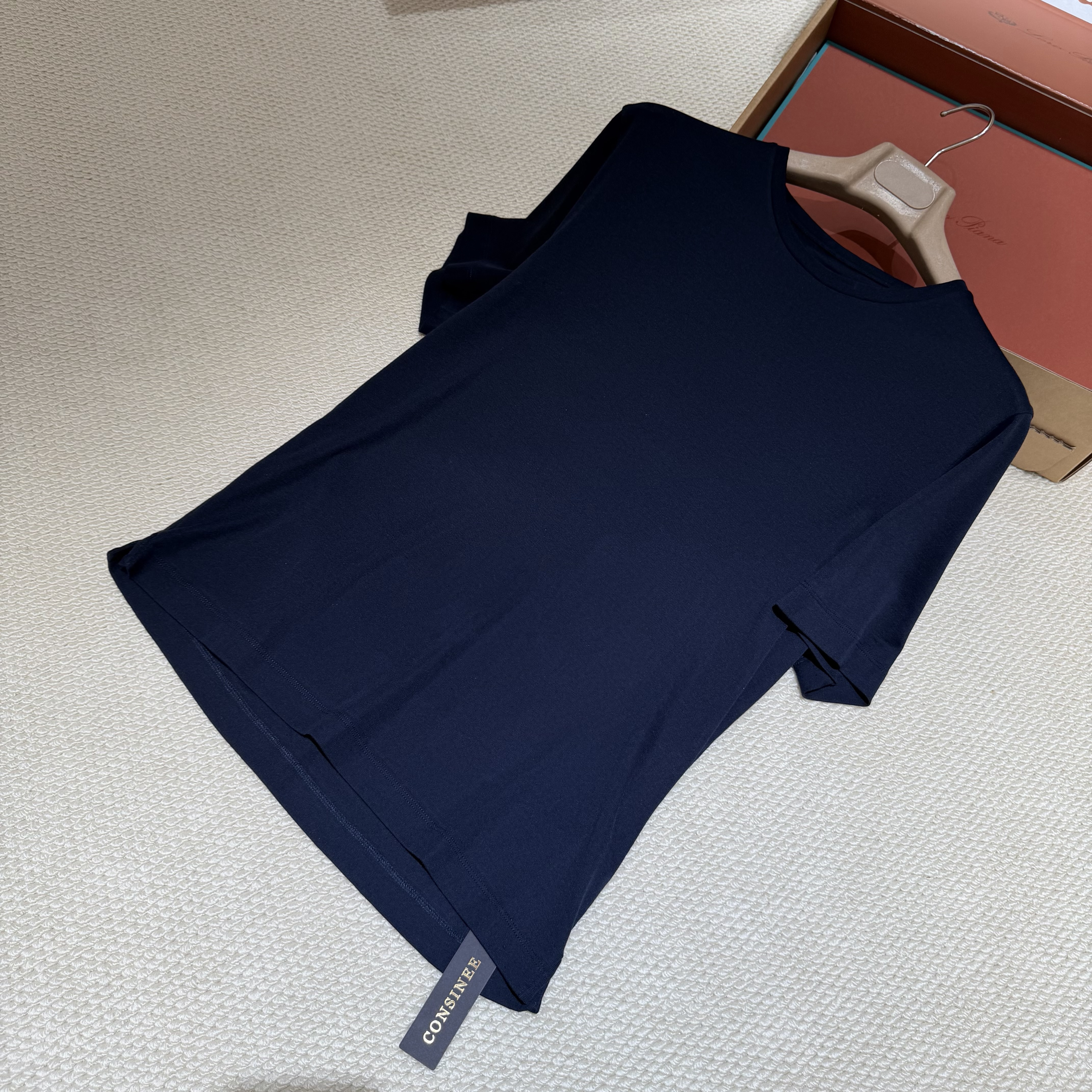 P389 Silk-Cotton Knit Short-Sleeve Top - Navy