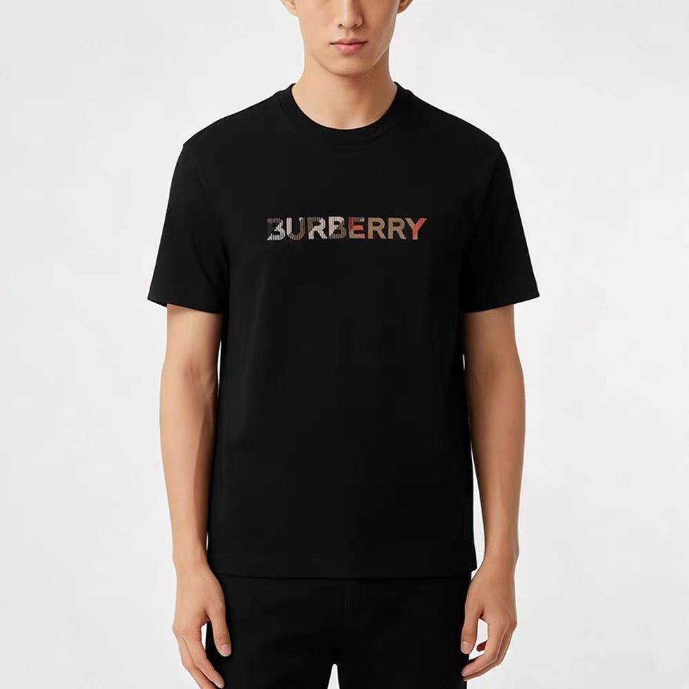 P229 Check Letter Embroidery T-Shirt - Black