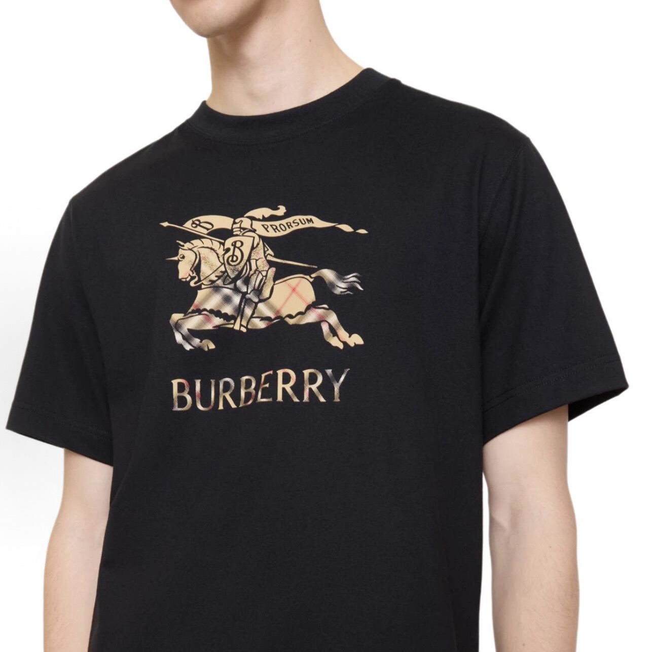 P229 Check and Equestrian Print T-Shirt - Black