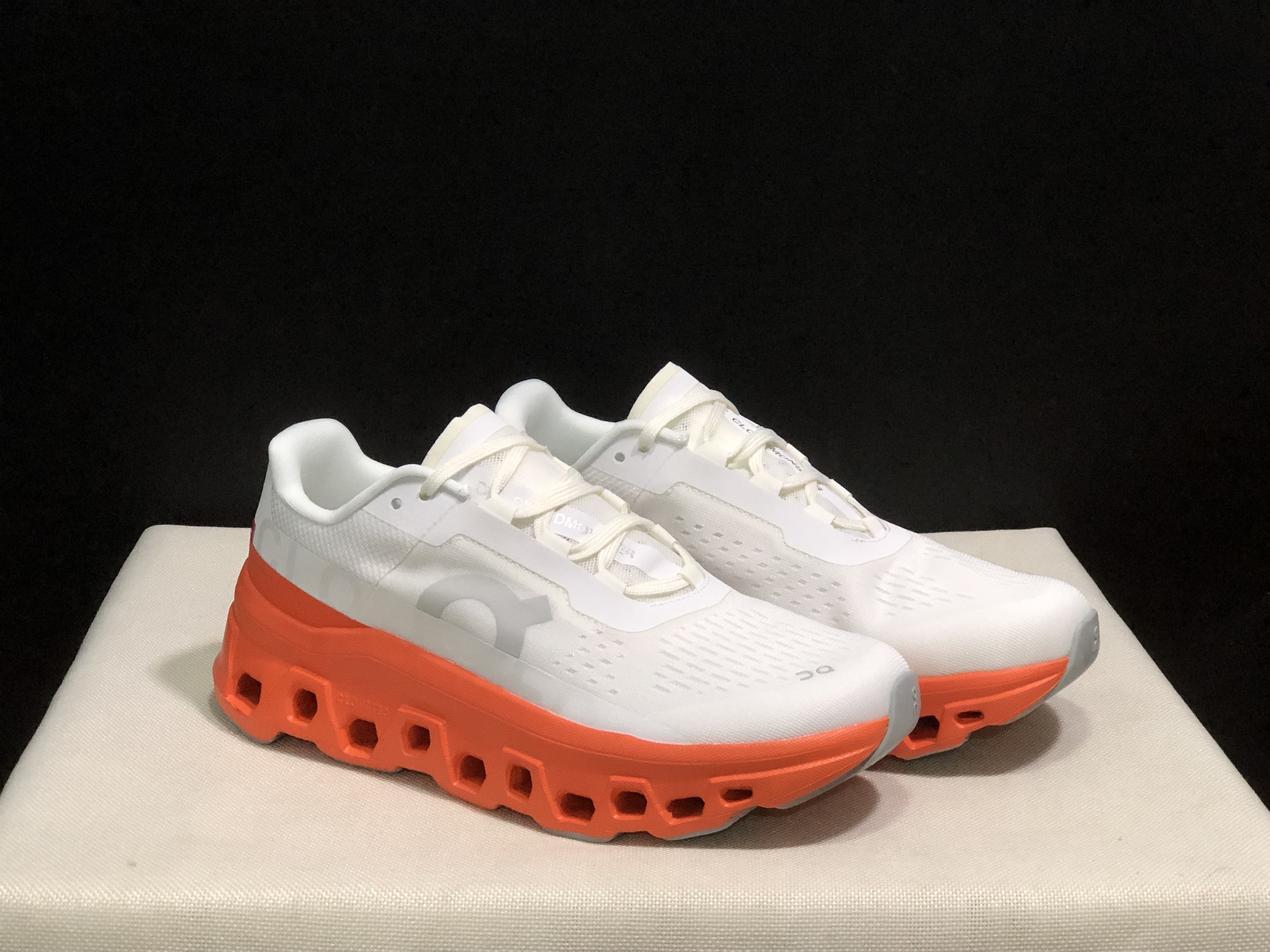 On Cloudmonster - White/Orange-Red - Size 36–45