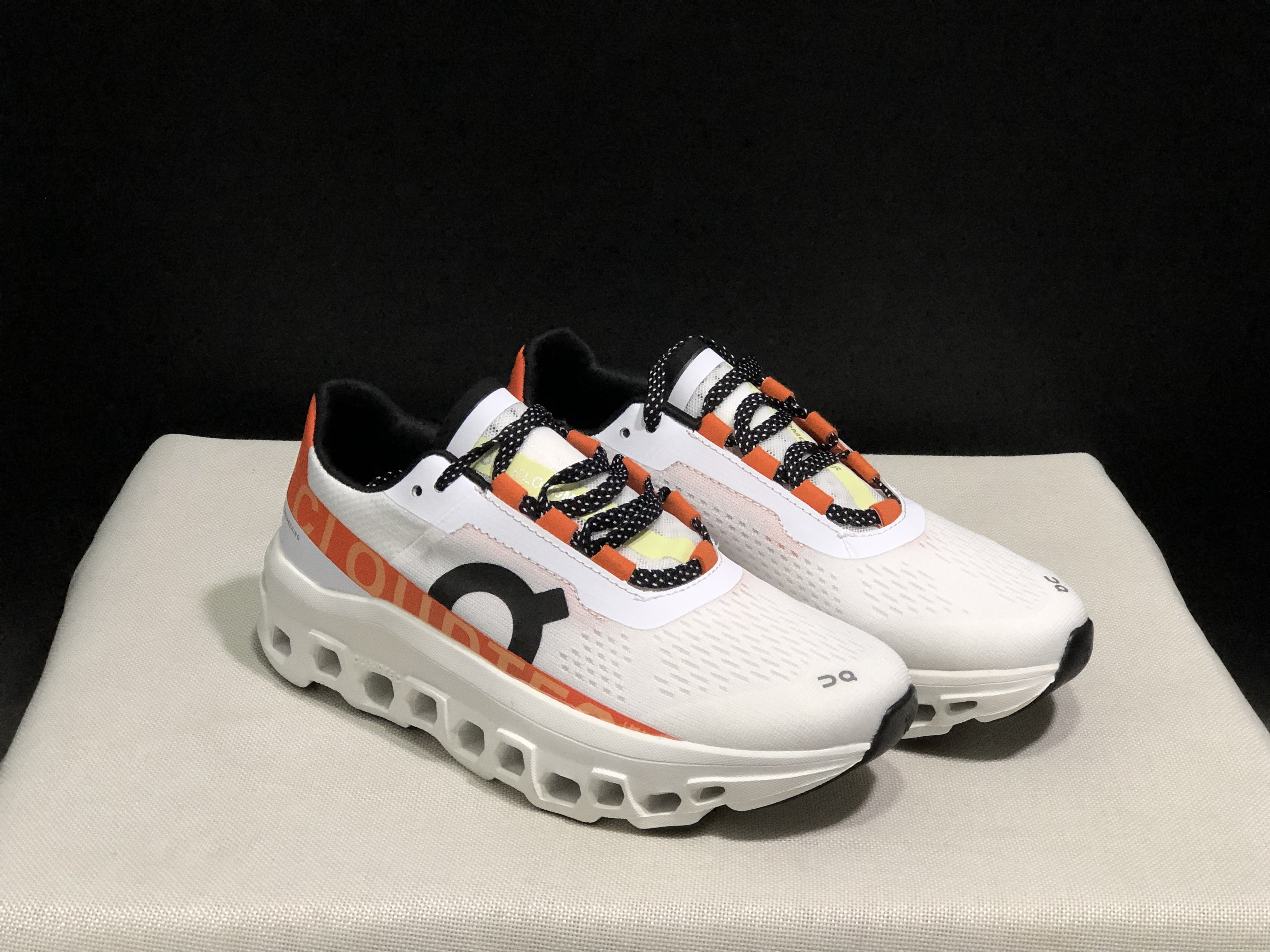 On Cloudmonster - White/Orange-Red - Size 36–45